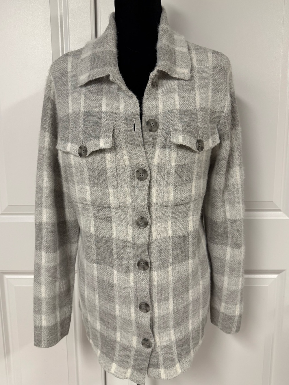 William Rast Fuzzy Soft Plaid Button Front Jacket